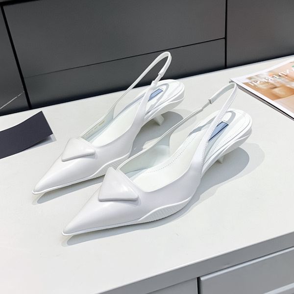 

luxury designer p womens high heel shoes summer new genuine leather light heel strap high sense temperament single shoe brand sandals white, Black