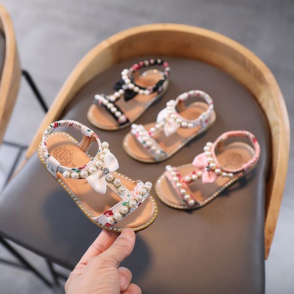 

sandals children's beach sandals toddler sweet bowknot pearl girl princess shoes baby fashion party flat sandals 230417, Black;red
