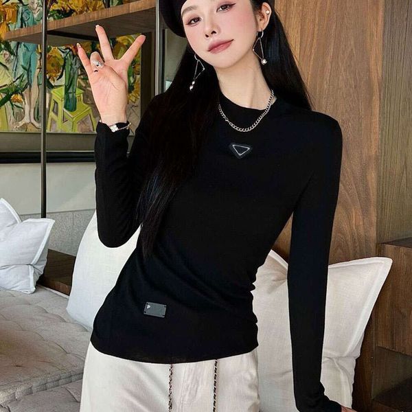 

Fashion Classic Wool Blended Slim Fit Knitted Bottom Shirt Top Streetwear Women Autumn Long Sleeve O-Neck Sweater Kawaii Cloth, Black