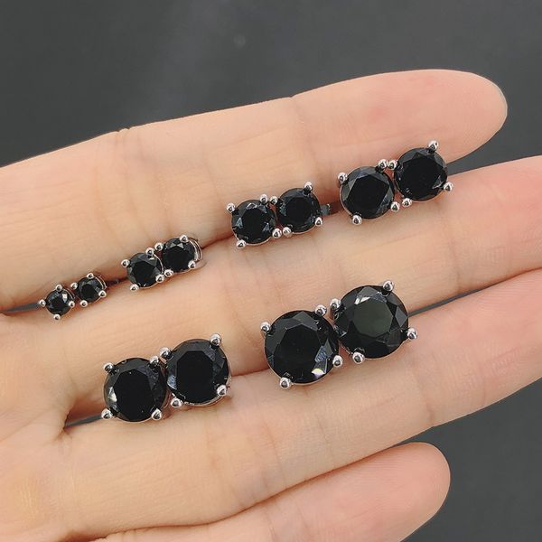 

3mm/4mm/5mm.6mm/7mm/8mm men women classic earrings for white gold plated shiny black cz stud earrings nice jewelry gift for friends, Golden;silver