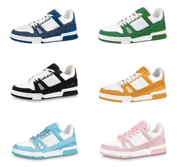

designer shoes trainer monograms denim blue green black white trainers maxi men womens sports sneakers 408 fashion 508 genuine leather suede