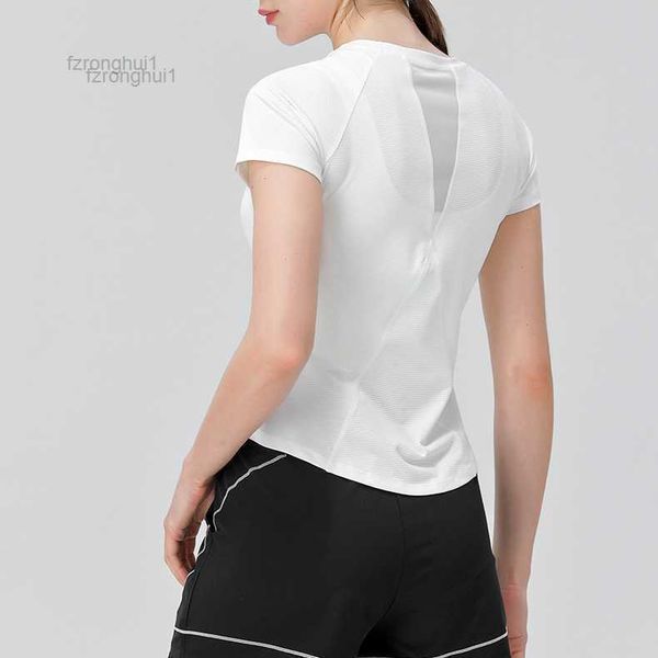 

women's t-shirt diesel lulemen tshirt short sleeve slim fit yoga suit round neck sports mesh breathable high elastic speed dry running, White