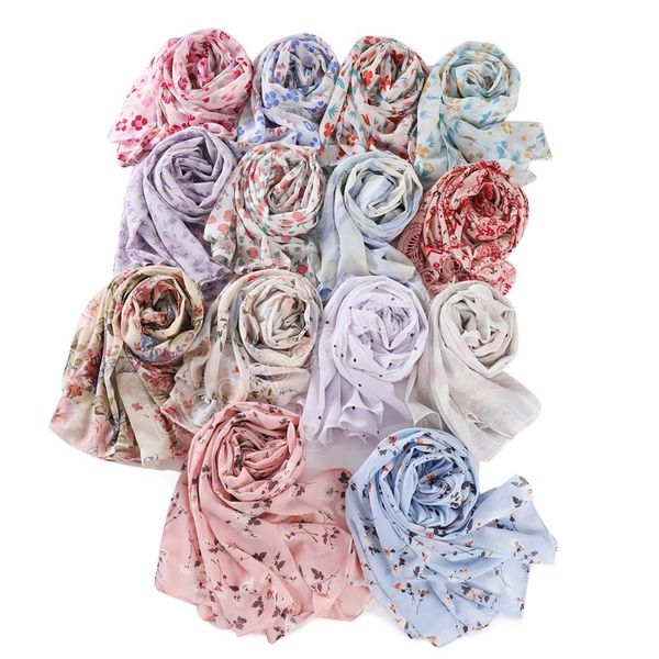 

floral printed bubble chiffon hijab scarves for women muslim hijab shawls headscarf wraps foulard stole headband bufandas, Blue;gray