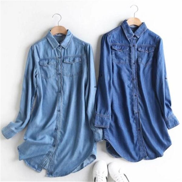 

women's blouses shirts women blouse spring autumn casual shirts mid-length long sleeve denim jeans casual women shirt blusa mujer plus, White