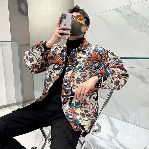 

23ss men's jacket spring casual fashion embroidered coat autumn stand collar jacket patchwork outdoor wear, Black;brown