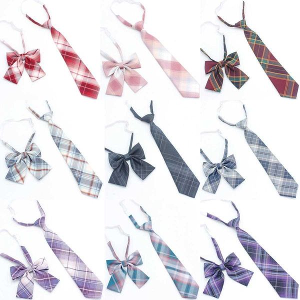 

plaid bow tie girls japanese college style jk uniform set, Black;blue