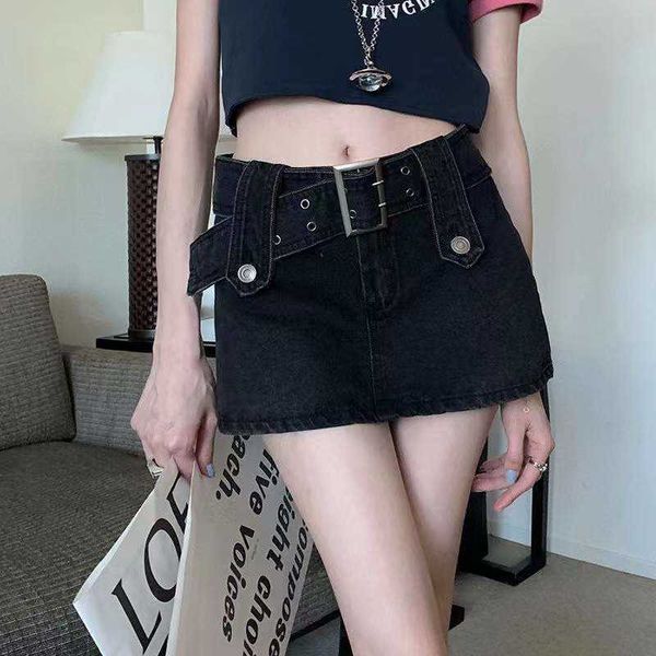 

skirts y2k denim skirts women's summer 2022 short skirt wrap hip black skirt punk mini skirt jeans skirt for women culottes belted j230
