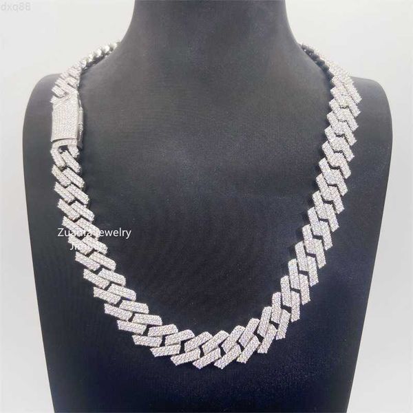 

iced out bussdown two row fully iced out 14mm vvs1 moissanite diamond miami cuban link chain, Silver