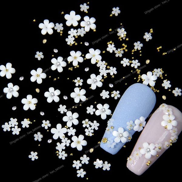 

5g white acrylic flower nail art decoration mixed size rhinestones gold silver gem manicure tool accessories diy nails design nail artrhines, Silver;gold