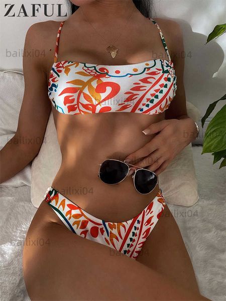 

women's swimwear zaful women's ribbed leaf print cami bikini set swimwear two piece swimsuit mid waisted adjustable spaghetti stra, White;black
