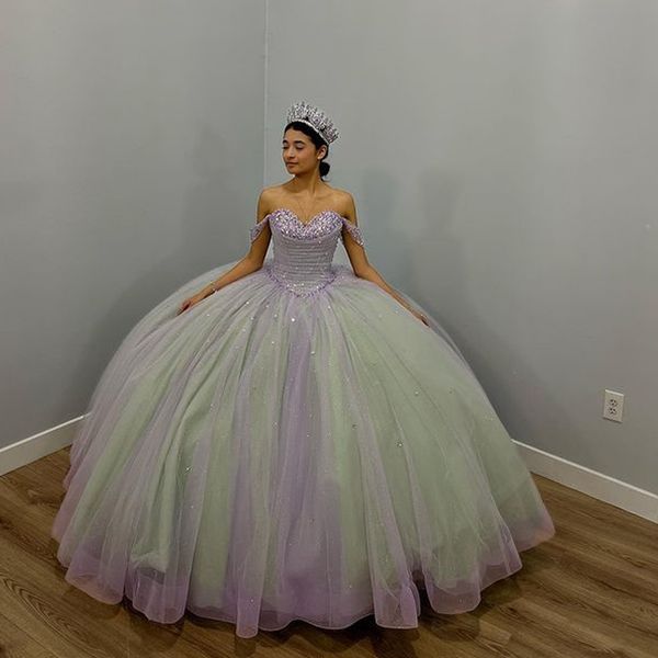 

luxury glittering luxury crystal quinceanera dresses off shoulder birthday crystal party ball gown vestidos de 15 anos, Blue;red