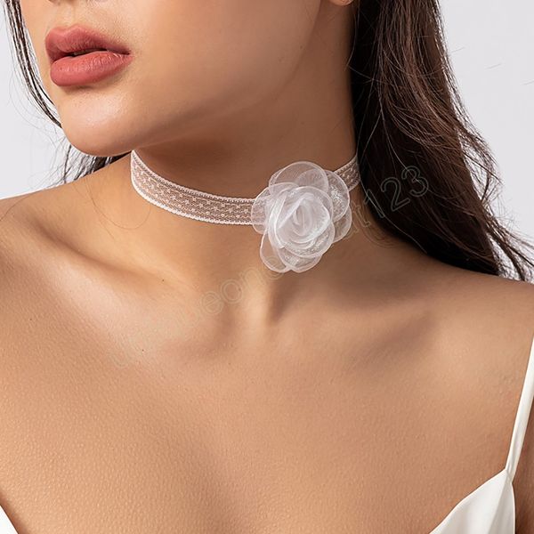 

korean fashion lace flower short choker necklaces for women trendy charms ladies wedding collar 2023 jewelry on neck decoration, Golden;silver