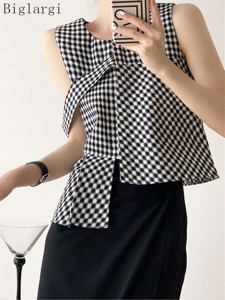 

women's tanks camis irregular plaid tank women 2023 summer elegant sleeveless woman office ladies 230417, White