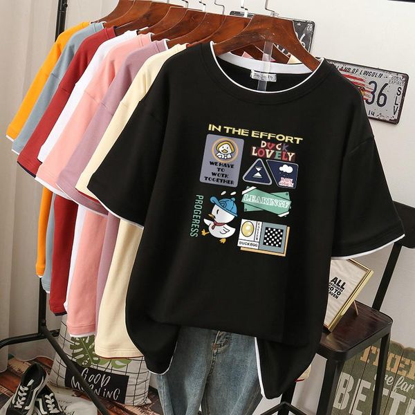 

t-shirt ebaihui 100% cotton l4xl t shirt plus size tshirt short sleeve women summer cartoon print couple o neck oversized t shirts, Black