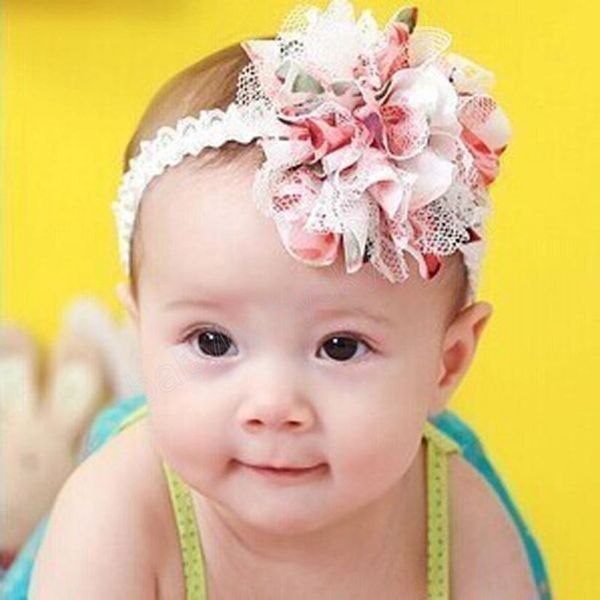 

chiffon lace flower baby kids hair band elastic newborn infant headband children girls p props hair accessories, Slivery;white