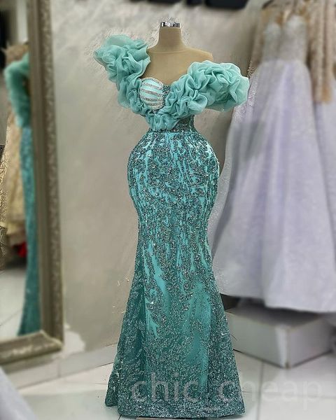 

2023 april aso ebi sequined lace prom dress mermaid crystals evening formal party second reception birthday engagement gowns dresses robe de, Black