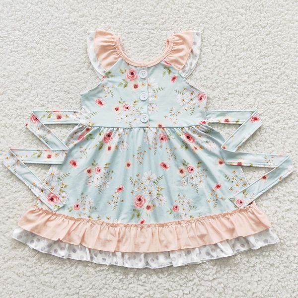 

wholesale baby girl dress flower cute kids clothes girls twirl dresses short sleeve western outfits boutique toddler kids children suit, Red;yellow