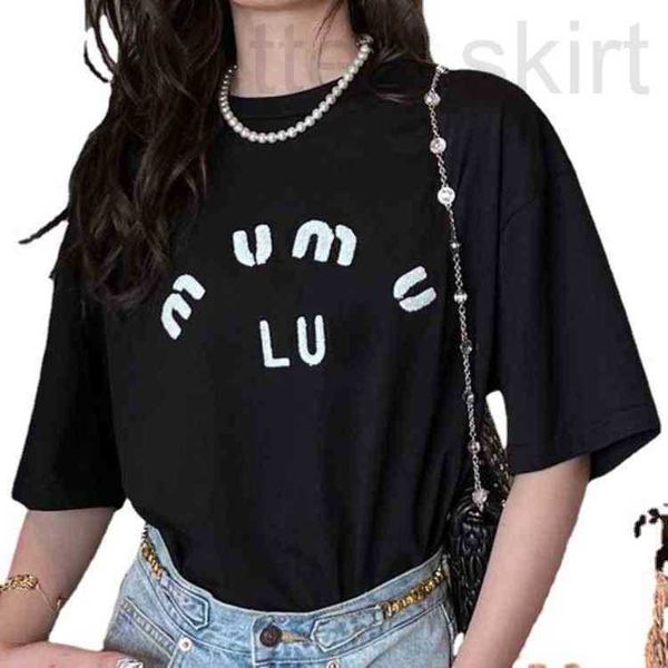 

women's t-shirt luxuriousspring and summer new letter towel embroidery simple loose casual men's women's round neck short sle, White