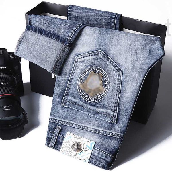 

men's jeans designer fashion brand jeans men wear high-end medusa head embroidery fashion slim casual pants 5yz9, Blue