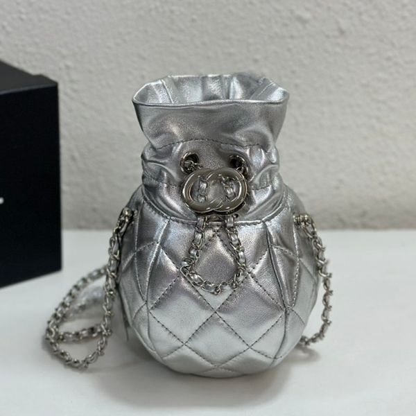 

lady luxury designer bucket bag lambskin leather drawstring diamond lattice gold/silver metal hardware shoulder handbag clutch coin purse 21