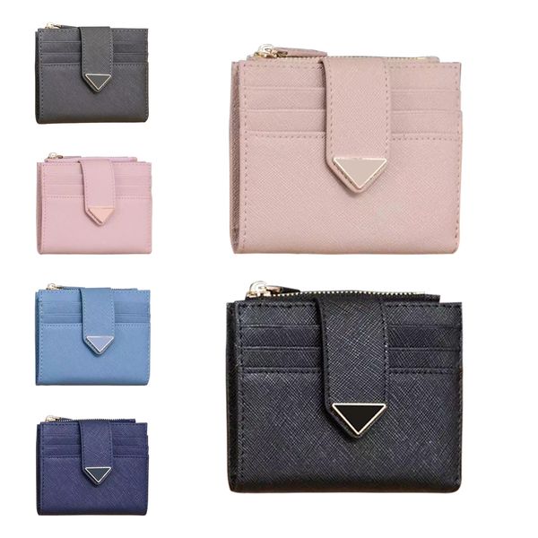 

womens saffiano triangle leather prad wallets coin purses mens luxury gift designer cards holder fashion with box cardholder pink wallet pue, Red;black
