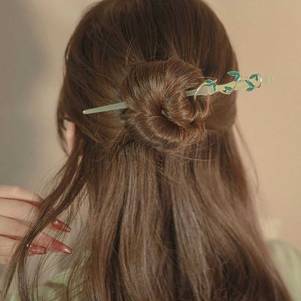 

hairpins korean chinese hanfu bamboo crystal hairpins leaf hair stick girl headdress zircon braided hair clip women elegant retro acrylic w0, Golden;silver