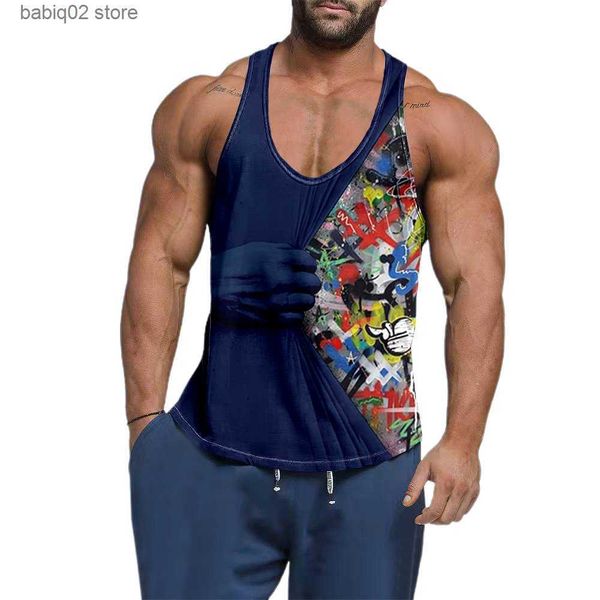 

men' tank fashion men gym tank sports muscle fitness loose vest casual workout sleeveless t-shirt printed striped tank male shirts t, White;black