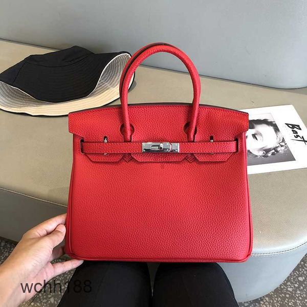

designer bag birkins handbags burkins bags 2023 buckle lychee grain leather layer cow silver handbag one-shoulder messenger ra6s