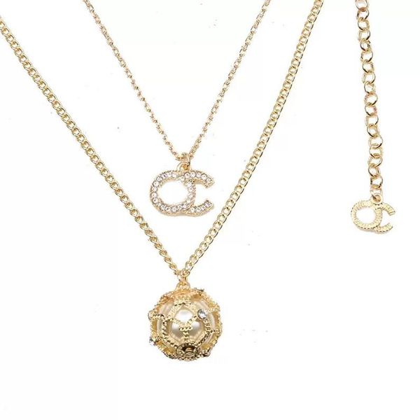 

luxury designer pendant necklaces chain 18k gold plated fashion ball pearl crysatl rhinestone brand double letter necklace for women party j, Silver