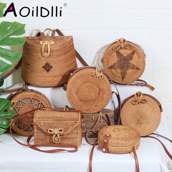 

evening bags ins women handmade round beach shoulder bag bali circle straw bags summer woven rattan handbags women messenger bag 230414