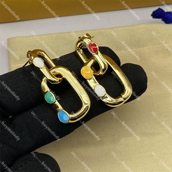 

luxury golden pendant studs colored dots earrings letter clover hoop earrings designer dangler with box, Golden;silver