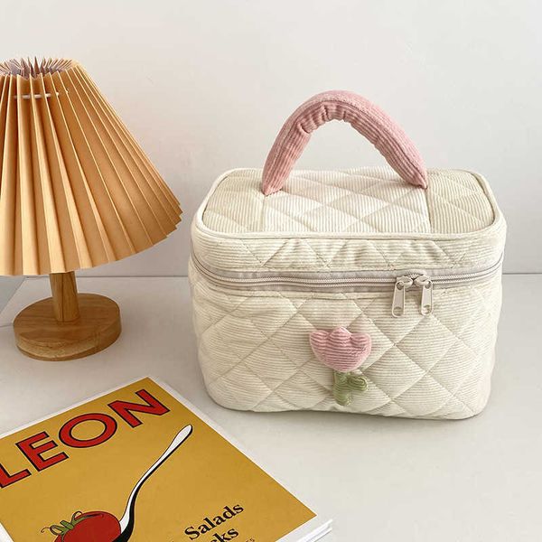 

cosmetic bags women s tulip flowers bag ins fashion large capacity corduroy zipper toiletry ladies cute portable makeup box 230417