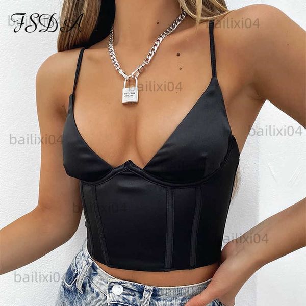 

women's tanks camis fsda v neck sleeveless corset crop black women 2021 backless summer casual bustier cami spaghetti strap tank t2304, White