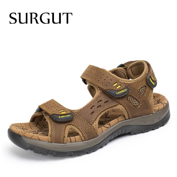 

sandals surgut fashion summer leisure beach men shoes leather the big yards men's size 38-48 230417, Black