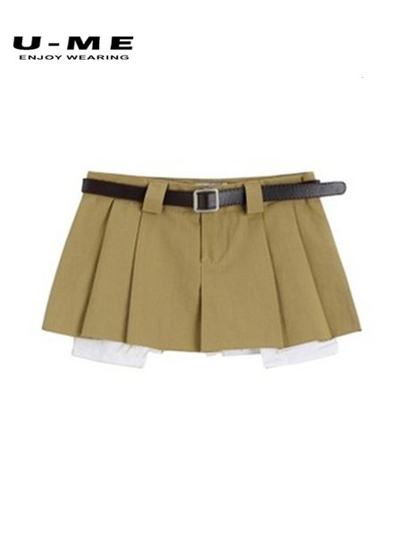 

skirts y2k streetwear korean fashion mini skirts woman low waist short pleated skirt with belt women solid casual culottes 230417, Black