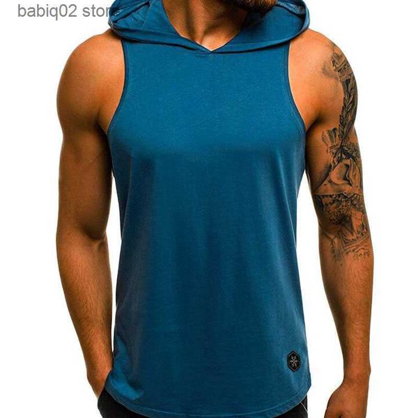 

men' tank gyms men clothing bodybuilding hooded tank for men summer sleeveless vest sweatshirt hoodies fitness man my075 t230417, White;black