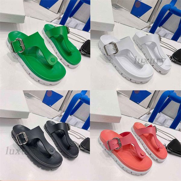 

designer slippers women sandals thick soled high rise shoes metal buckle color beach flip flops summer beach wide solid pattern slipper, Black