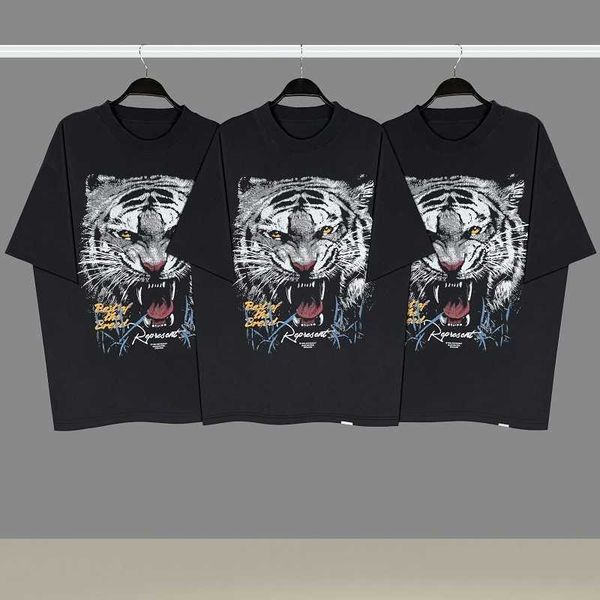 

2023 fashion men's and women's t shirts uk high street brand representative version repeat tiger niche versatile american style lo, White