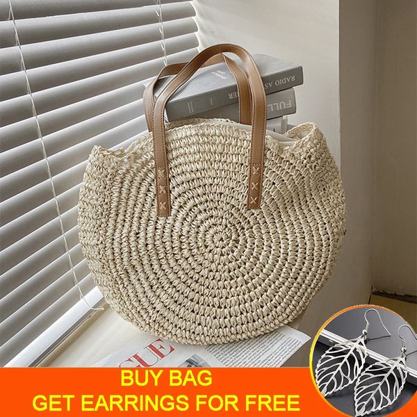 

evening bags casual hollow out large capacity handbag handmade straw shoulder for women big travel beach bag pack 230417