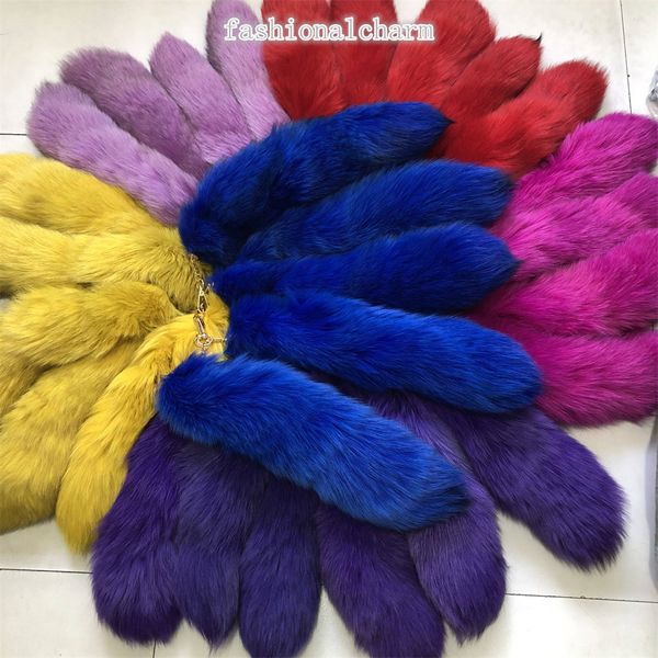 

10pcs/lot- 40cm/16" real fox fur tail dyed from natural blue fox fur tail keychain costume cosplay toy bag purse pendant tassels, Silver