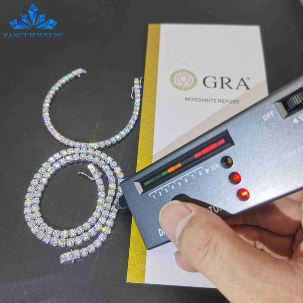 

hip hop 925 sterling silver d vvs moissanite diamond cluster iced out tennis chain bracelet necklace for men women