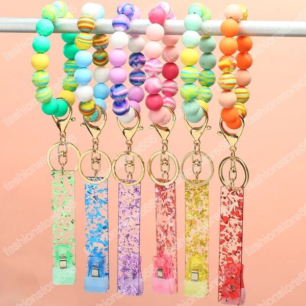 

cute keychains wrist key chain silicone beads fashion bank card grabber for long nail atm keychain cards clip nails key rings, Silver