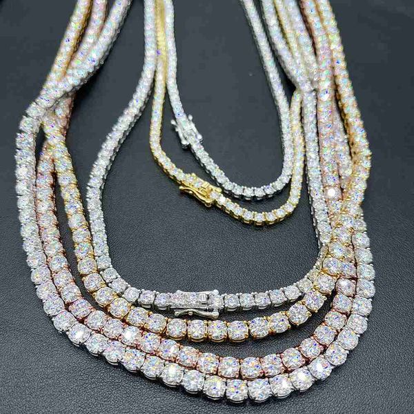 

hiphop jewelry pass diamond test 3mm--5mm wide 925 silver gold plated moissanite diamond tennis necklace/bracelet chain