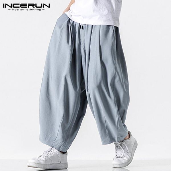 

pants men wide leg pants 2022 drawstring joggers plain pockets high street casual trousers men baggy fashion harem pants incerun s5xl, Black