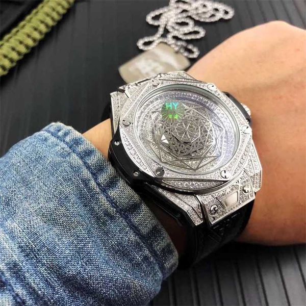 

milles watch business leisure fashion men's watch fully automatic personalized leather tape fashion diamond embedding sky star big spid, Slivery;golden