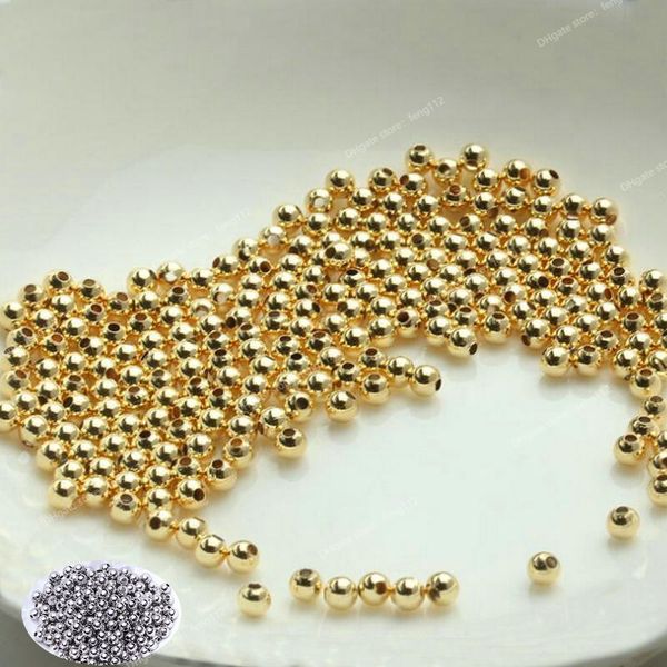 

2mm 2.5mm 4mm 6mm 14k gold color plated brass round ball beads spacer beads diy jewelry findings accessories wholesale jewelry makingjewelry, Blue;slivery