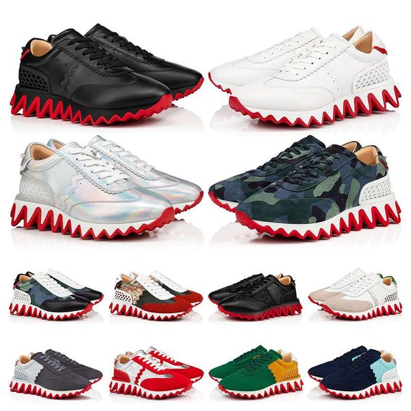 

men women casual shoes luxury designers loubishark shark sports sneakers genuine leather rivet sharks green camo mens sport fashion trainers, Black