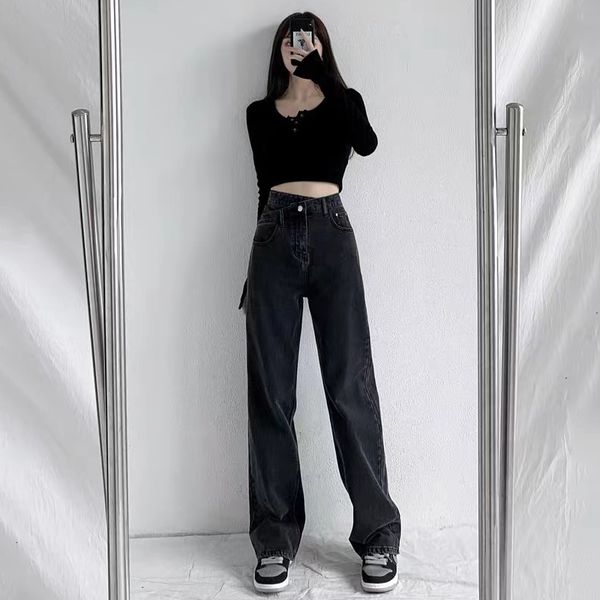 

women's jeans women jeans wide leg pants mom femme black blue jeans high waist woman trousers pantalones spodnie damskie 230417