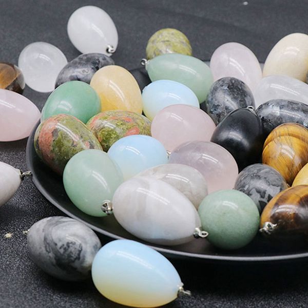 

20x30mm egg shaped natural crystal agate semi precious bird egg pendant semi-finished diy necklace accessories, Silver