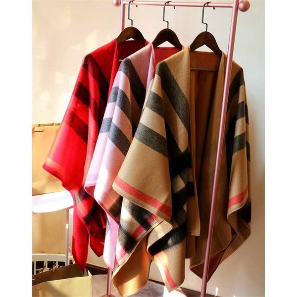 

thickened high luxury cashmere plaid cloak shawl dual purpose scarf coat women's street, White;black